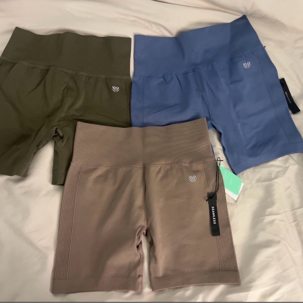 Seamless Women's Shorts - Olive, Blue, and Tan